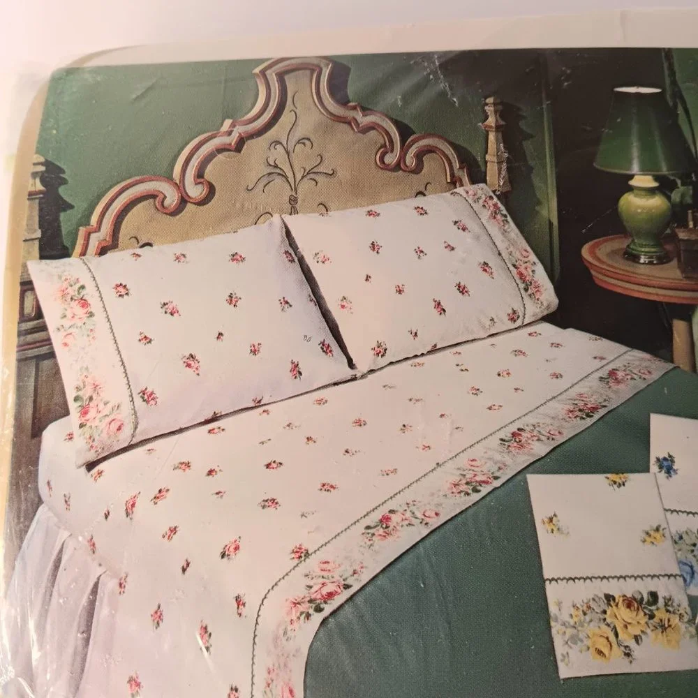 Vintage Springmaid Rose Flat Sheet Full Double Prelude No-Iron Marvelaire New